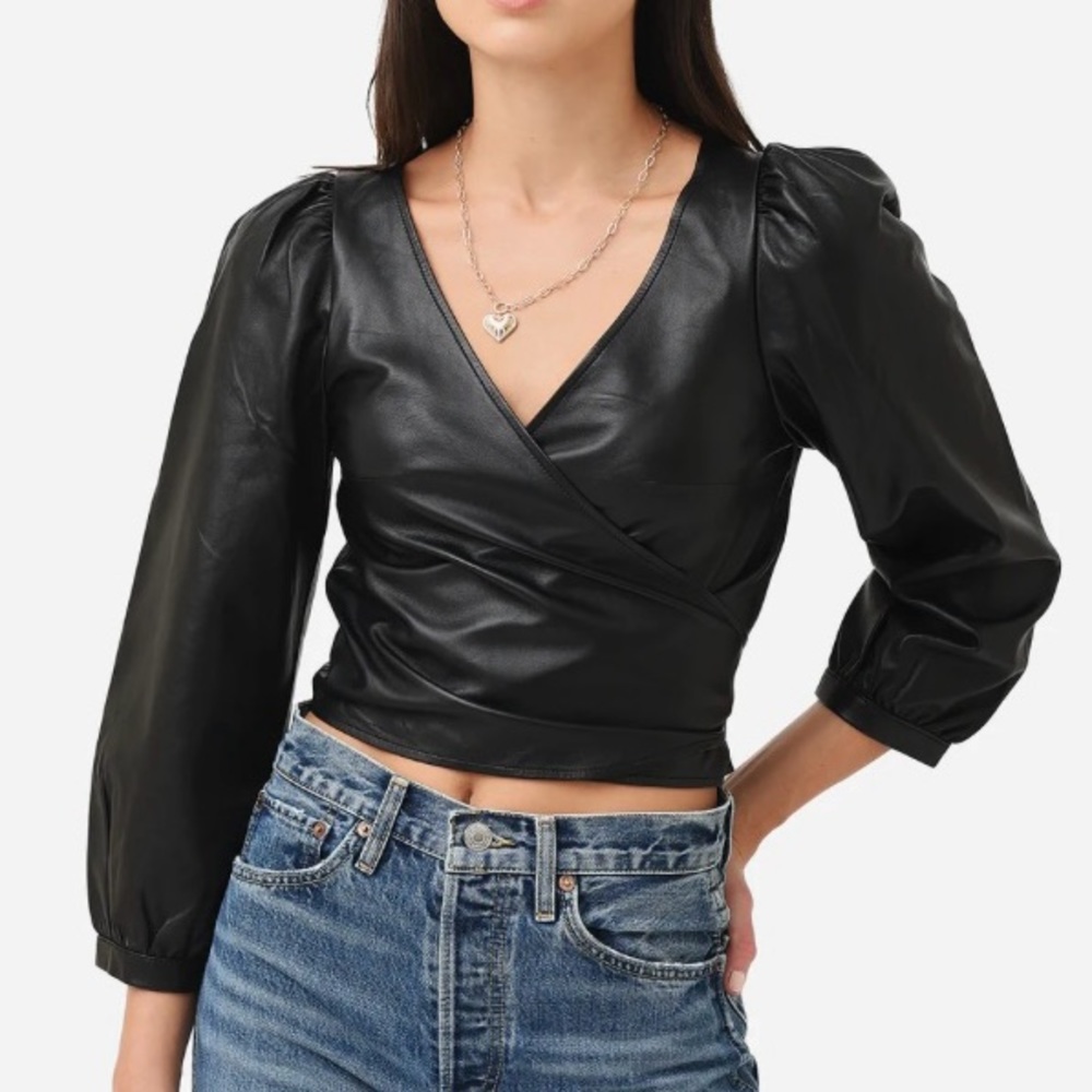 BA&SH black leather wrapped top size small
